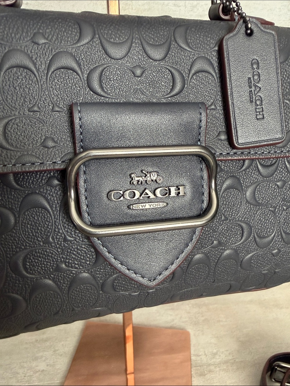 COACH Signature Leather Morgan Top Handle Satchel -  Midnight Navy. - Picture 2 of 16